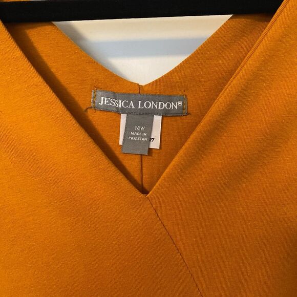 Jessica London NWOT Size 14W Plus Knit‎ Surplice Midi Day Dress Ultra Orange - Picture 2 of 6